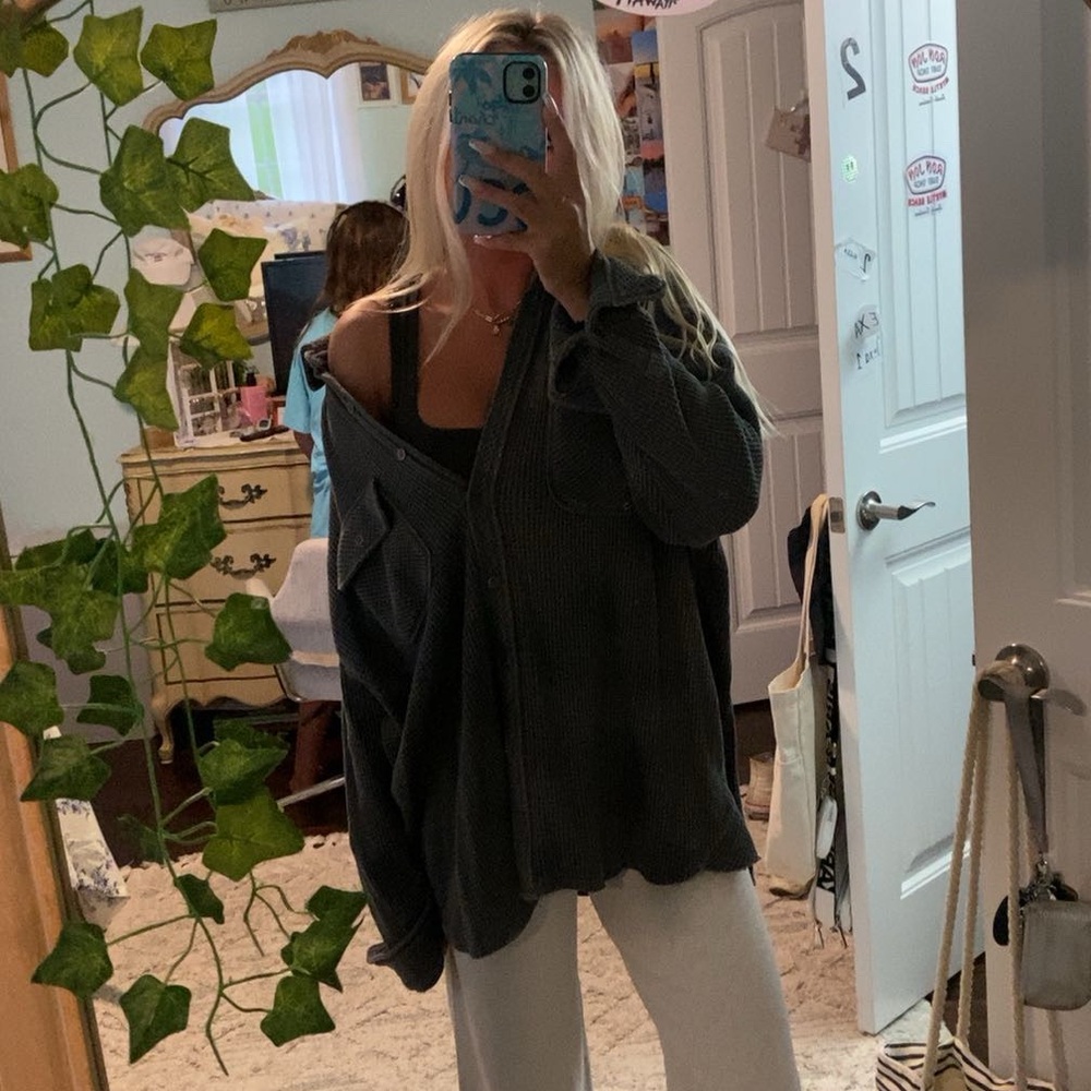 Aerie Dark Gray Button-Up Top